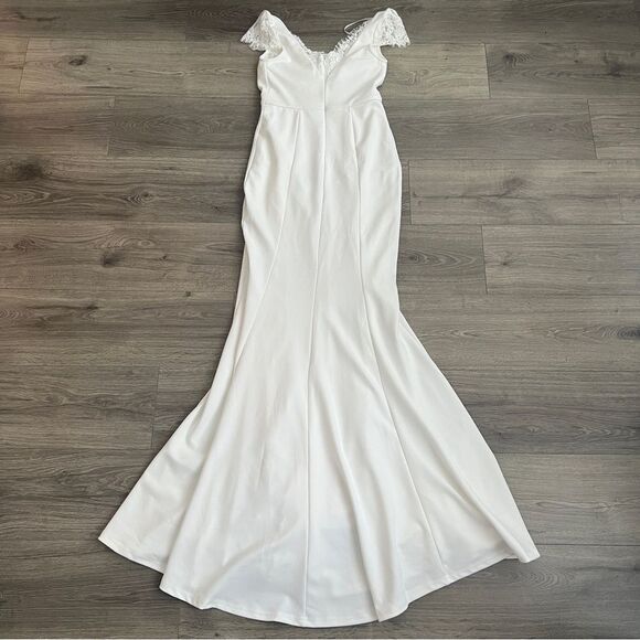 Lulus Forever Beloved Mermaid Wedding Dress Medium White Lace Cap Sleeves Bridal - Picture 7 of 12